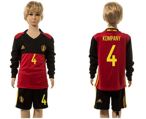 Belgium #4 Kompany Red Home Long Sleeves Kid Soccer Country Jersey
