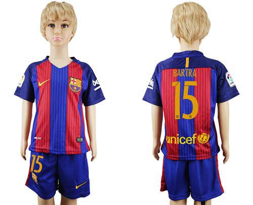 Barcelona #15 bartra Home Kid Soccer Club Jersey