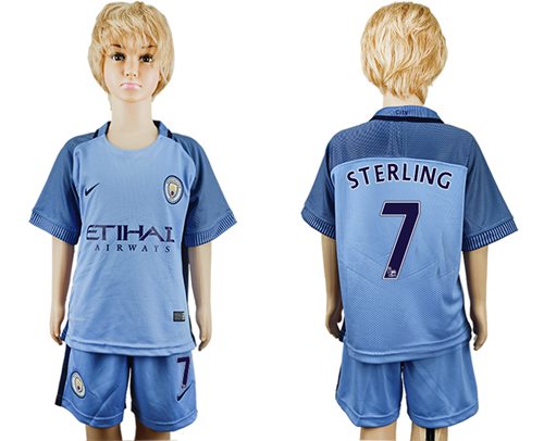 Manchester City #7 Sterling Home Kid Soccer Club Jersey