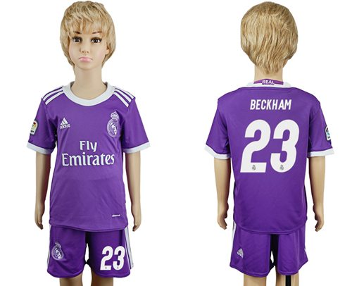 Real Madrid #23 Beckham Away Kid Soccer Club Jersey