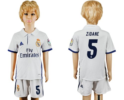 Real Madrid #5 Zidane White Home Kid Soccer Club Jersey