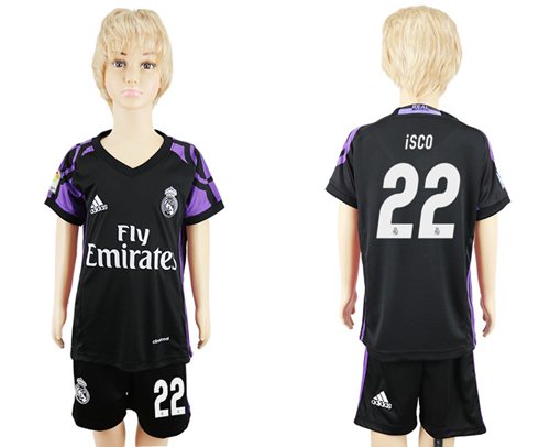 Real Madrid #22 Isco Black Kid Soccer Club Jersey