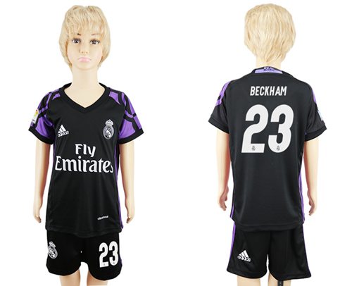 Real Madrid #23 Beckham Black Kid Soccer Club Jersey