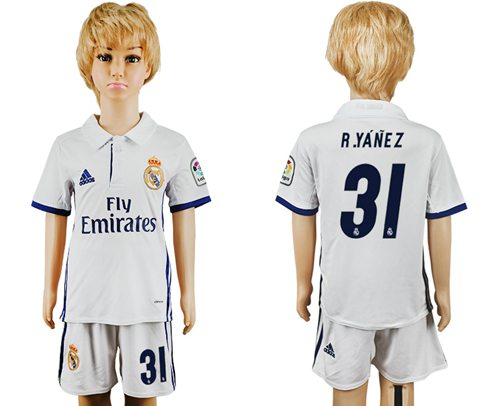 Real Madrid #31 R.Yanez White Home Kid Soccer Club Jersey