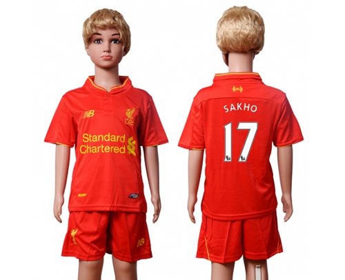 Liverpool #17 Sakho Red Home Kid Soccer Club Jersey