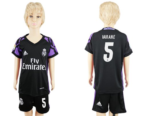Real Madrid #5 Varane Black Kid Soccer Club Jersey