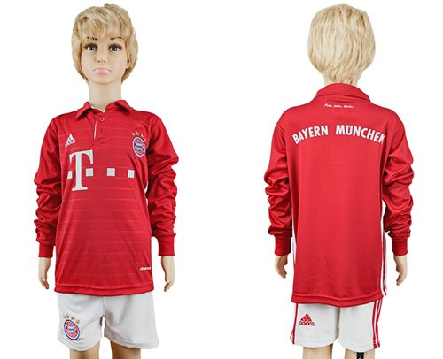 Bayern Munchen Blank Home Long Sleeves Kid Soccer Club Jersey