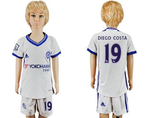 Chelsea #19 Diego Costa White Kid Soccer Club Jersey