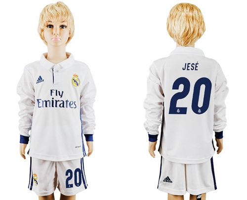 Real Madrid #20 Jese Home Long Sleeves Kid Soccer Club Jersey