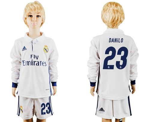 Real Madrid #23 Danilo Home Long Sleeves Kid Soccer Club Jersey