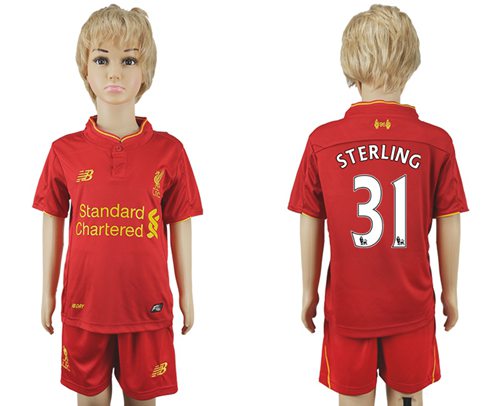 Liverpool #31 Sterling Red Home Kid Soccer Club Jersey