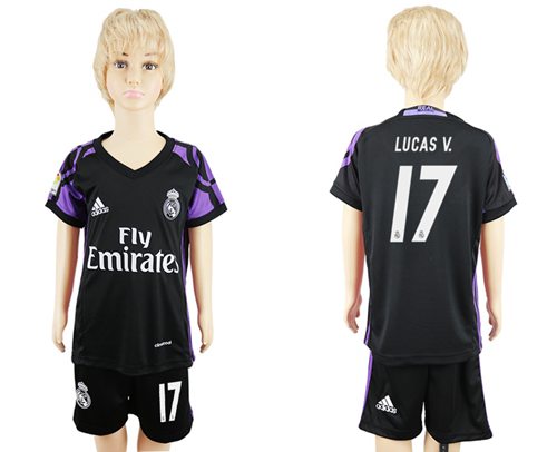 Real Madrid #17 Lucas V. Black Kid Soccer Club Jersey