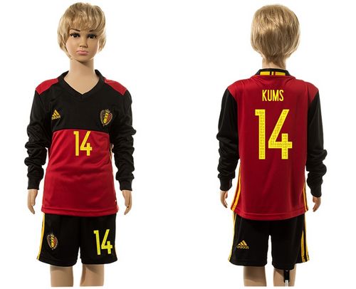 Belgium #14 Kums Red Home Long Sleeves Kid Soccer Country Jersey