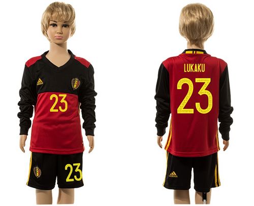 Belgium #23 Kukaku Red Home Long Sleeves Kid Soccer Country Jersey