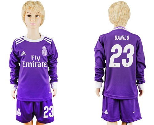 Real Madrid #23 Danilo Away Long Sleeves Kid Soccer Club Jersey