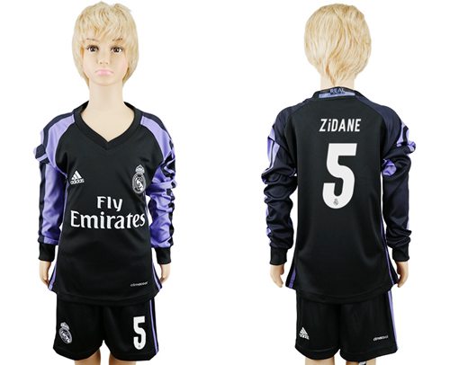 Real Madrid #5 Zidane Sec Away Long Sleeves Kid Soccer Club Jersey