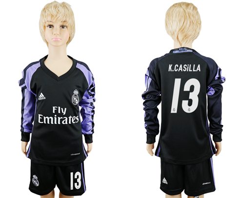 Real Madrid #13 K.Casilla Sec Away Long Sleeves Kid Soccer Club Jersey