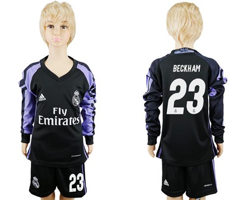 Real Madrid #23 Beckham Sec Away Long Sleeves Kid Soccer Club Jersey