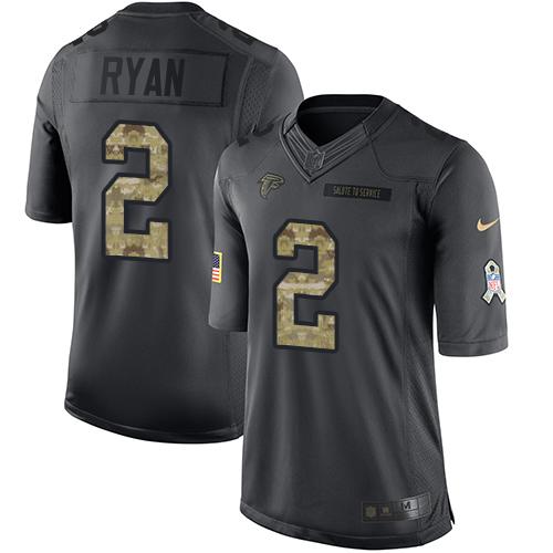 Nike Falcons #2 Matt Ryan Black Youth Stitched NFL Limited 2016 Salute to Service Jersey