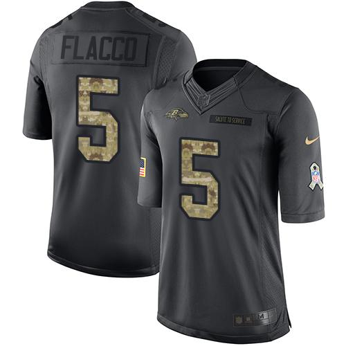 Nike Ravens #5 Joe Flacco Black Youth Stitched NFL Limited 2016 Salute to Service Jersey