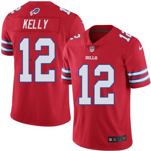 Nike Bills #12 Jim Kelly Red Youth Stitched NFL Limited Rush Jersey