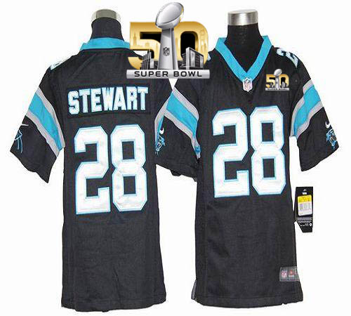 Nike Panthers #28 Jonathan Stewart Black Team Color Super Bowl 50 Youth Stitched NFL Elite Jersey