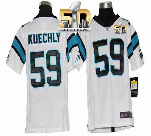 Nike Panthers #59 Luke Kuechly White Super Bowl 50 Youth Stitched NFL Elite Jersey