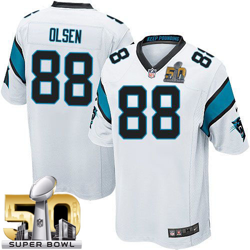 Nike Panthers #88 Greg Olsen White Super Bowl 50 Youth Stitched NFL Elite Jersey