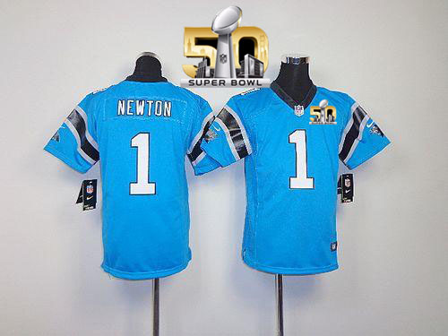 Nike Panthers #1 Cam Newton Blue Alternate Super Bowl 50 Youth Stitched NFL Elite Jersey