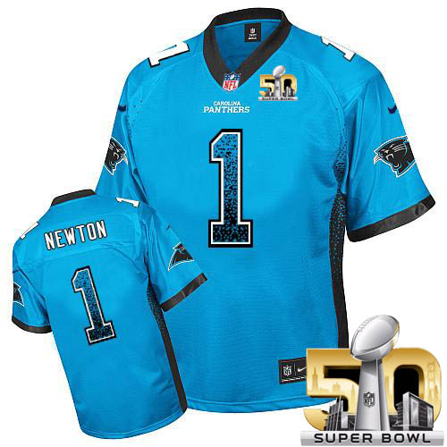 Nike Panthers #1 Cam Newton Blue Alternate Super Bowl 50 Youth Stitched NFL Elite Drift Fashion Jersey