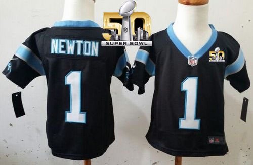 Toddler Nike Panthers #1 Cam Newton Black Team Color Super Bowl 50 Stitched NFL Elite Jersey