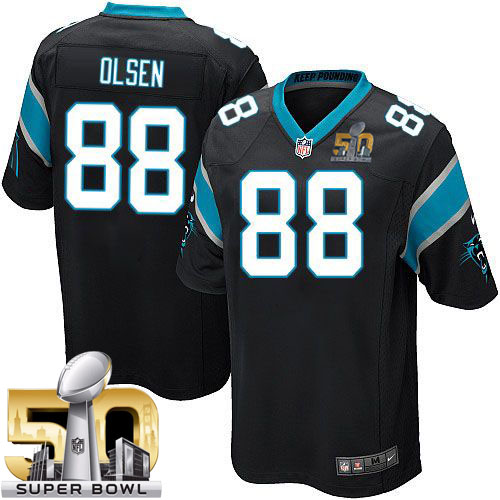 Nike Panthers #88 Greg Olsen Black Team Color Super Bowl 50 Youth Stitched NFL Elite Jersey