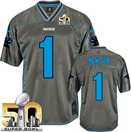 Nike Panthers #1 Cam Newton Grey Super Bowl 50 Youth Stitched NFL Elite Vapor Jersey