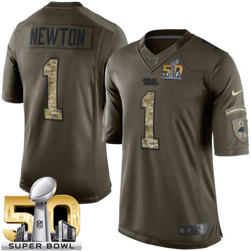 Nike Panthers #1 Cam Newton Green Super Bowl 50 Youth Stitched NFL Limited Salute to Service Jersey