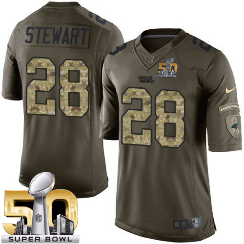 Nike Panthers #28 Jonathan Stewart Green Super Bowl 50 Youth Stitched NFL Limited Salute to Service Jersey
