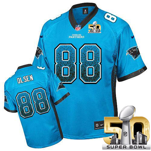 Nike Panthers #88 Greg Olsen Blue Alternate Super Bowl 50 Youth Stitched NFL Elite Drift Fashion Jersey
