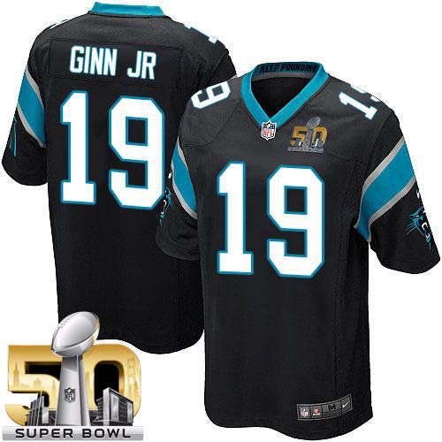 Nike Panthers #19 Ted Ginn Jr Black Team Color Super Bowl 50 Youth Stitched NFL Elite Jersey