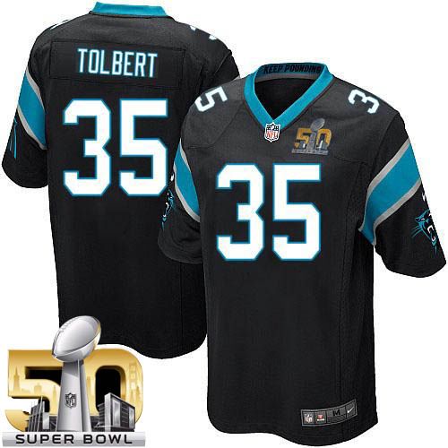 Nike Panthers #35 Mike Tolbert Black Team Color Super Bowl 50 Youth Stitched NFL Elite Jersey