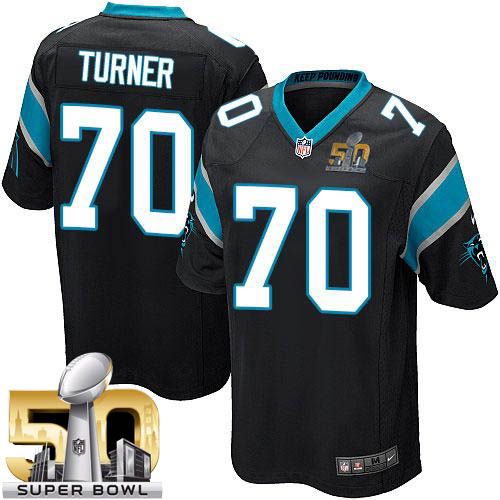 Nike Panthers #70 Trai Turner Black Team Color Super Bowl 50 Youth Stitched NFL Elite Jersey