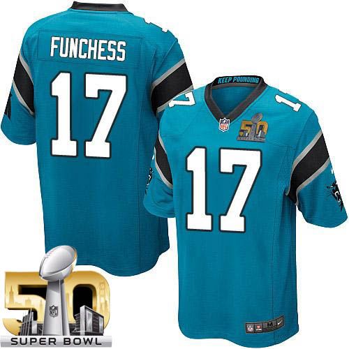 Nike Panthers #17 Devin Funchess Blue Alternate Super Bowl 50 Youth Stitched NFL Elite Jersey