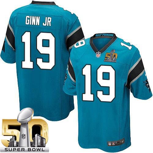Nike Panthers #19 Ted Ginn Jr Blue Alternate Super Bowl 50 Youth Stitched NFL Elite Jersey