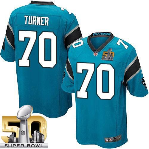 Nike Panthers #70 Trai Turner Blue Alternate Super Bowl 50 Youth Stitched NFL Elite Jersey