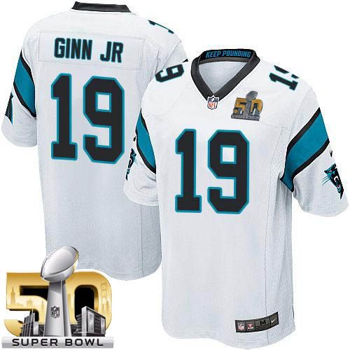 Nike Panthers #19 Ted Ginn Jr White Super Bowl 50 Youth Stitched NFL Elite Jersey
