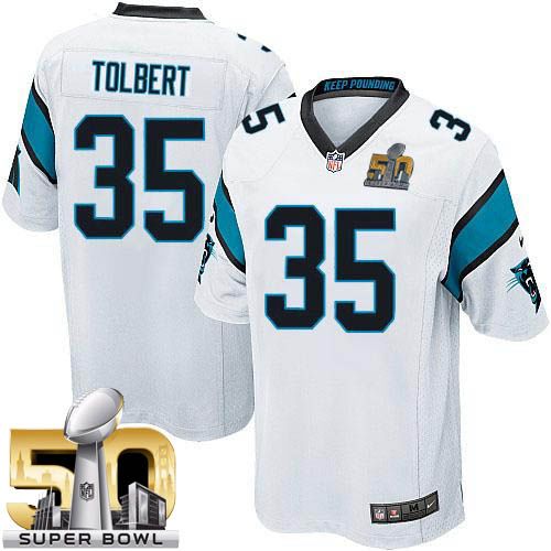 Nike Panthers #35 Mike Tolbert White Super Bowl 50 Youth Stitched NFL Elite Jersey