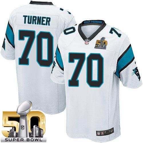 Nike Panthers #70 Trai Turner White Super Bowl 50 Youth Stitched NFL Elite Jersey