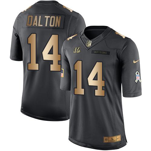 Nike Bengals #14 Andy Dalton Black Youth Stitched NFL Limited Gold Salute to Service Jersey