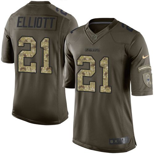 Nike Cowboys #21 Ezekiel Elliott Green Youth Stitched NFL Limited Salute to Service Jersey