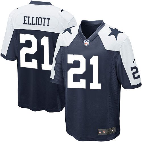 Nike Cowboys #21 Ezekiel Elliott Navy Blue Thanksgiving Youth Stitched NFL Throwback Elite Jersey