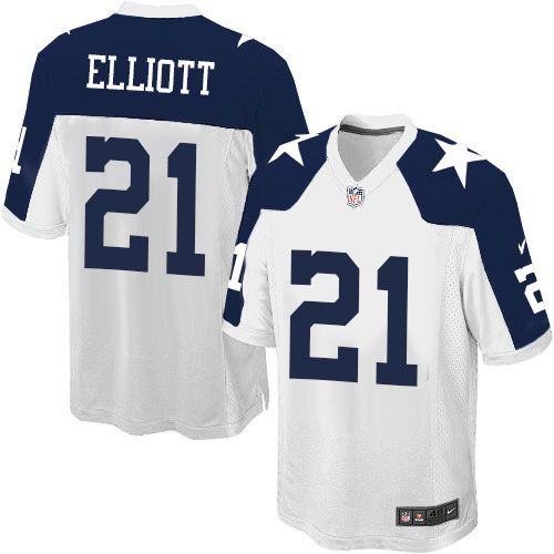 Nike Cowboys #21 Ezekiel Elliott White Thanksgiving Youth Stitched NFL Throwback Elite Jersey