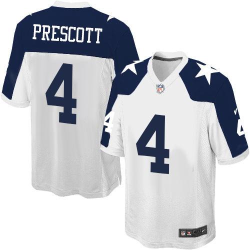 Nike Cowboys #4 Dak Prescott White Thanksgiving Throwback Youth Stitched NFL Elite Jersey